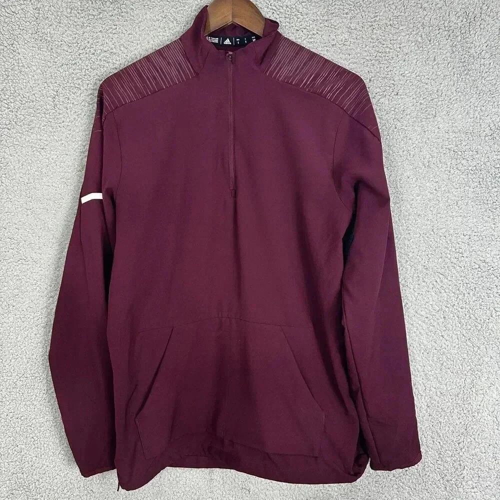 Adidas shirt mens small purple‎ white logo 1/4 zip pullover lightweight sports